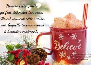 Honore cette goutte qui fait déborder ton vas. Elle est souvent cette raison pour laquelle tu commences à t'écouter vraiment. - Auteur inconnu